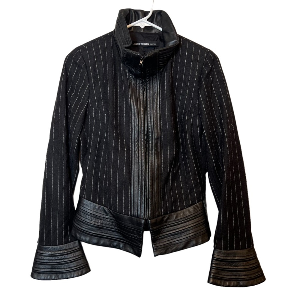 Jackie Rogers black leather blazer jacket size 8 C1-233